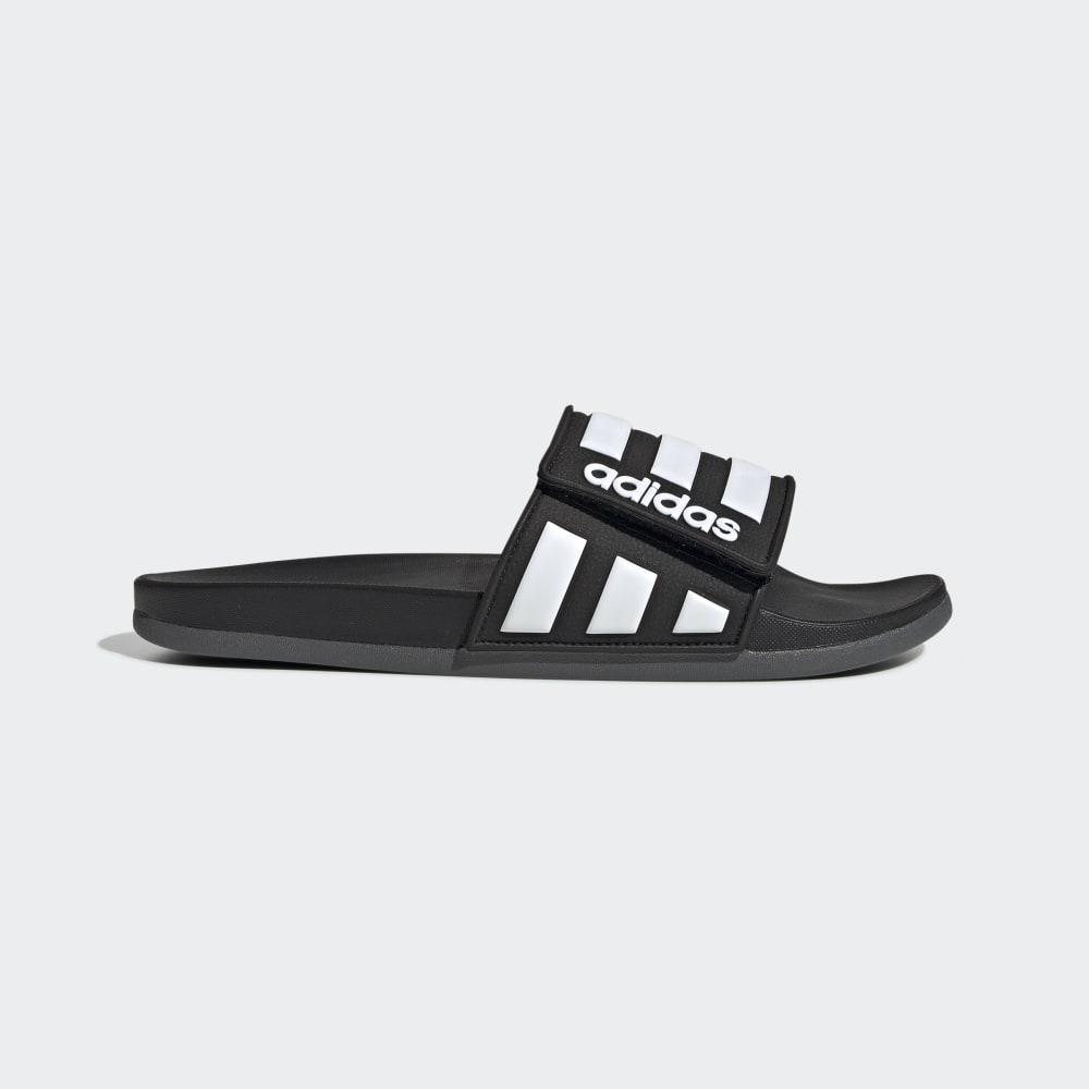 Adidas Men's Adilette Comfort Adjustable Slides Black/White/Grey Ireland EG1344